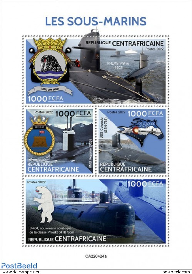 Central Africa 2022 Submarines, Mint NH, Transport - Ships And Boats - Ships