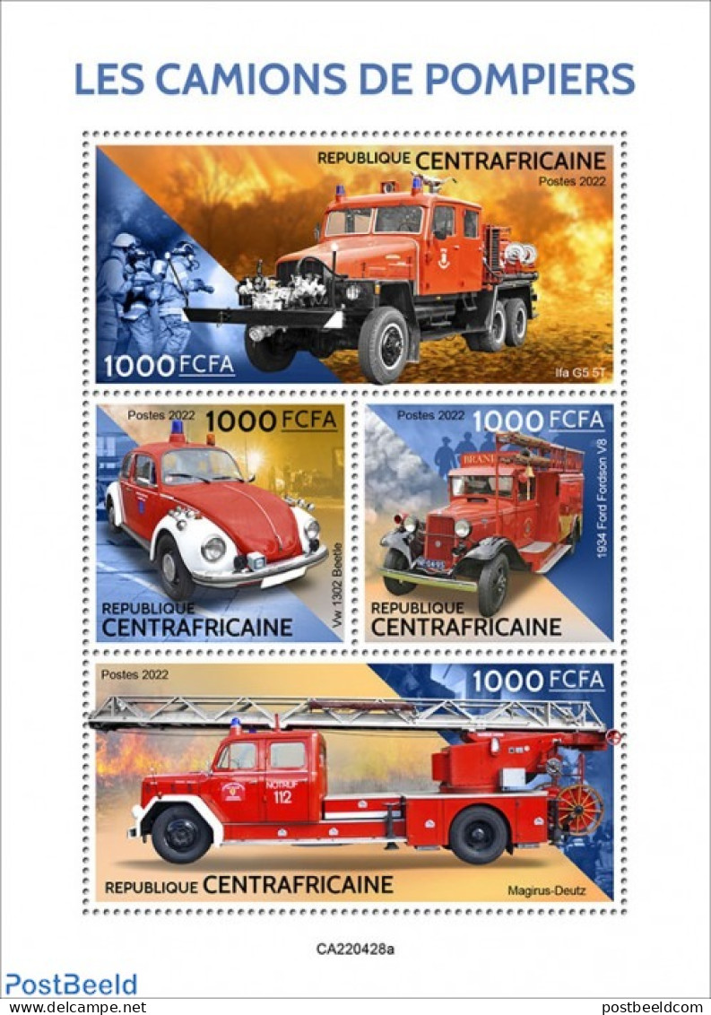 Central Africa 2022 Fire Engines, Mint NH, Transport - Fire Fighters & Prevention - Firemen