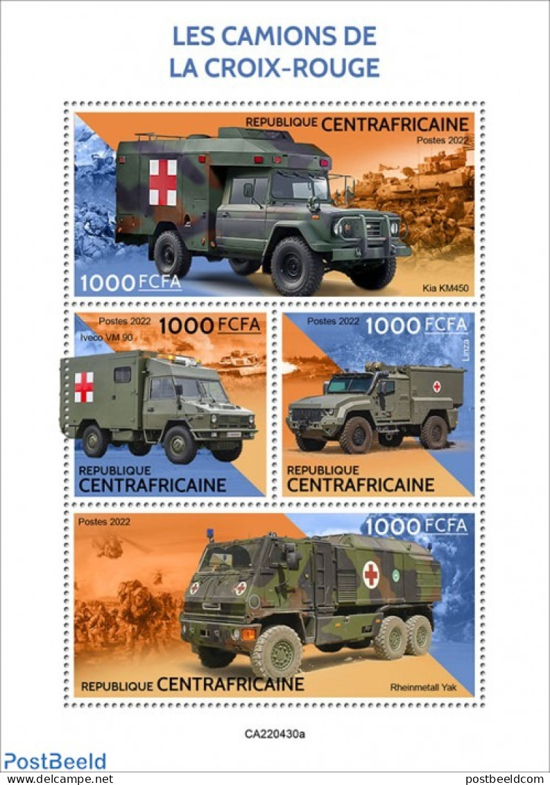 Central Africa 2022 Red Cross Vehicles, Mint NH, Health - Transport - Red Cross - Rotes Kreuz