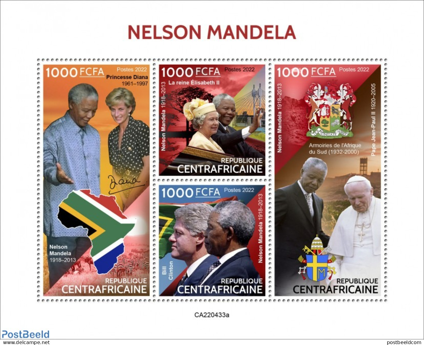 Central Africa 2022 Nelson Mandela, Mint NH, History - Religion - American Presidents - Charles & Diana - Kings & Quee.. - Royalties, Royals
