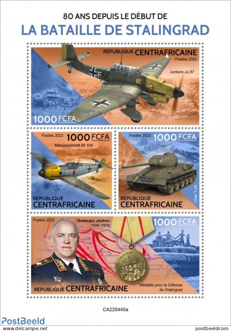 Central Africa 2022 80 Years Since The Start Of The Battle Of Stalingrad, Mint NH, History - Transport - Militarism - .. - Militaria