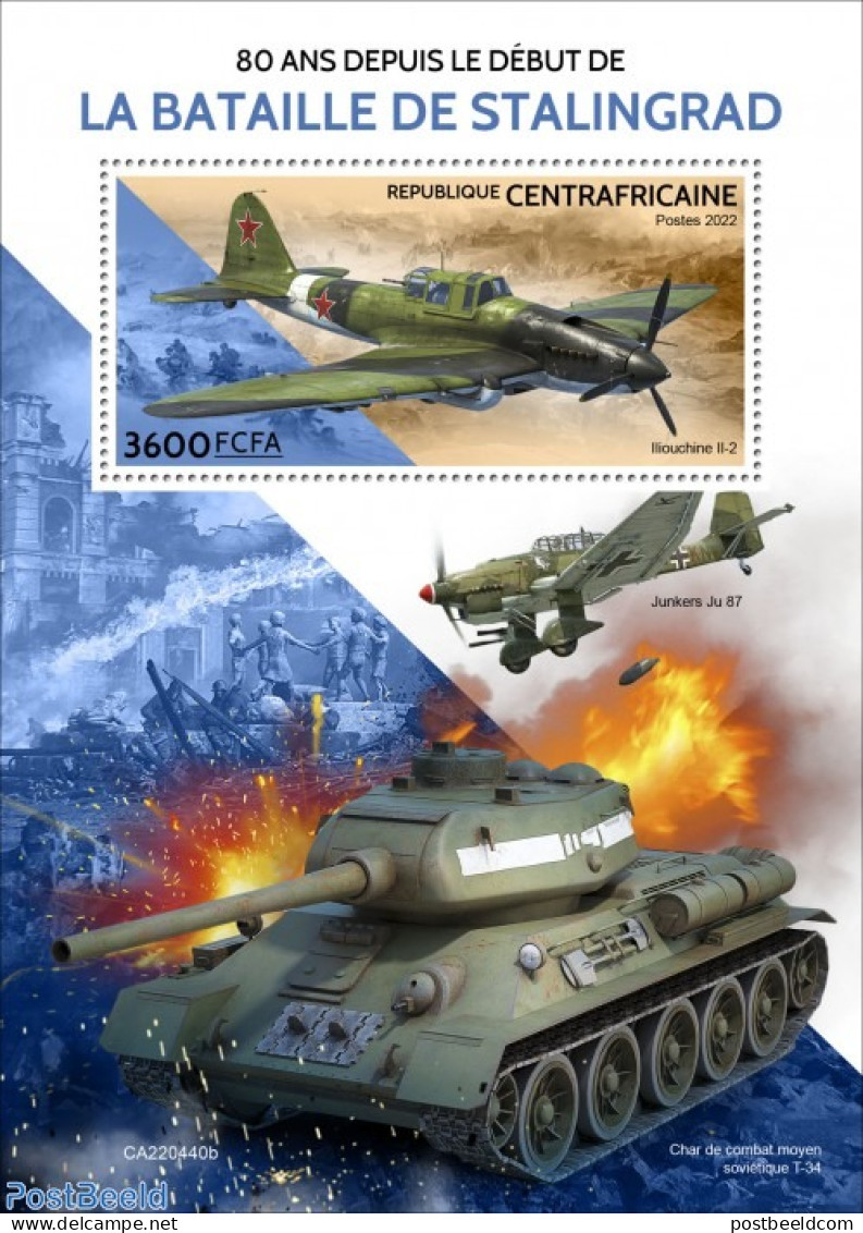 Central Africa 2022 80 Years Since The Start Of The Battle Of Stalingrad, Mint NH, History - Transport - World War II .. - Guerre Mondiale (Seconde)