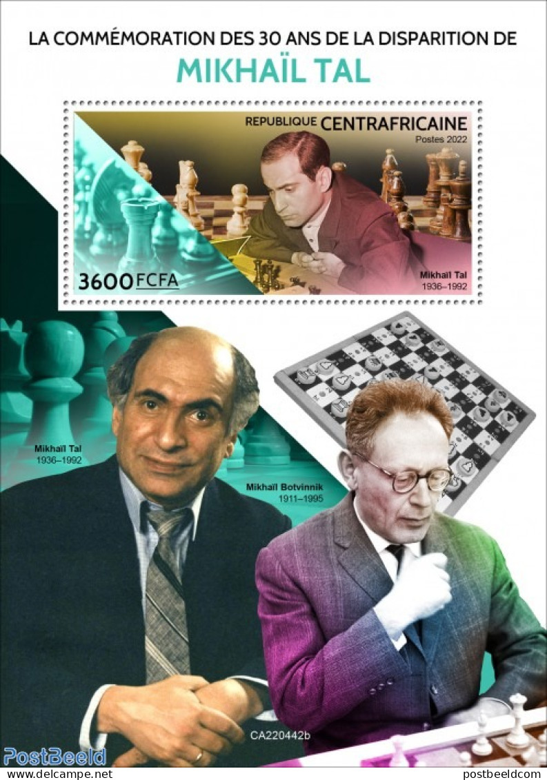 Central Africa 2022 30th Memorial Anniversary Of Mikhail Tal, Mint NH, Sport - Chess - Echecs