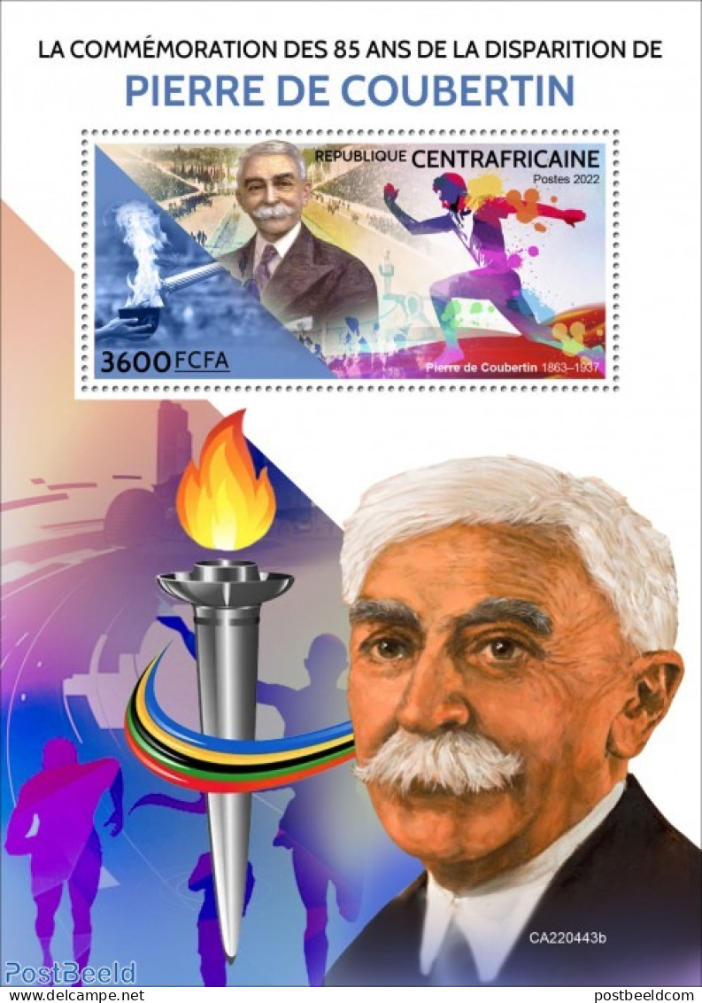 Central Africa 2022 85th Memorial Anniversary Of Pierre De Coubertin, Mint NH, Sport - Olympic Games - Centraal-Afrikaanse Republiek