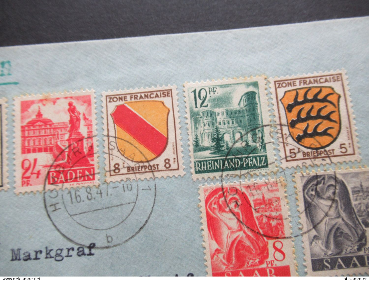 1947 Französische Zone Allg. Ausgabe MiF Mit Anderen Ausgaben Saar, Baden U. Rheinland Pfalz Einschreiben Homburg (Saar) - General Issues