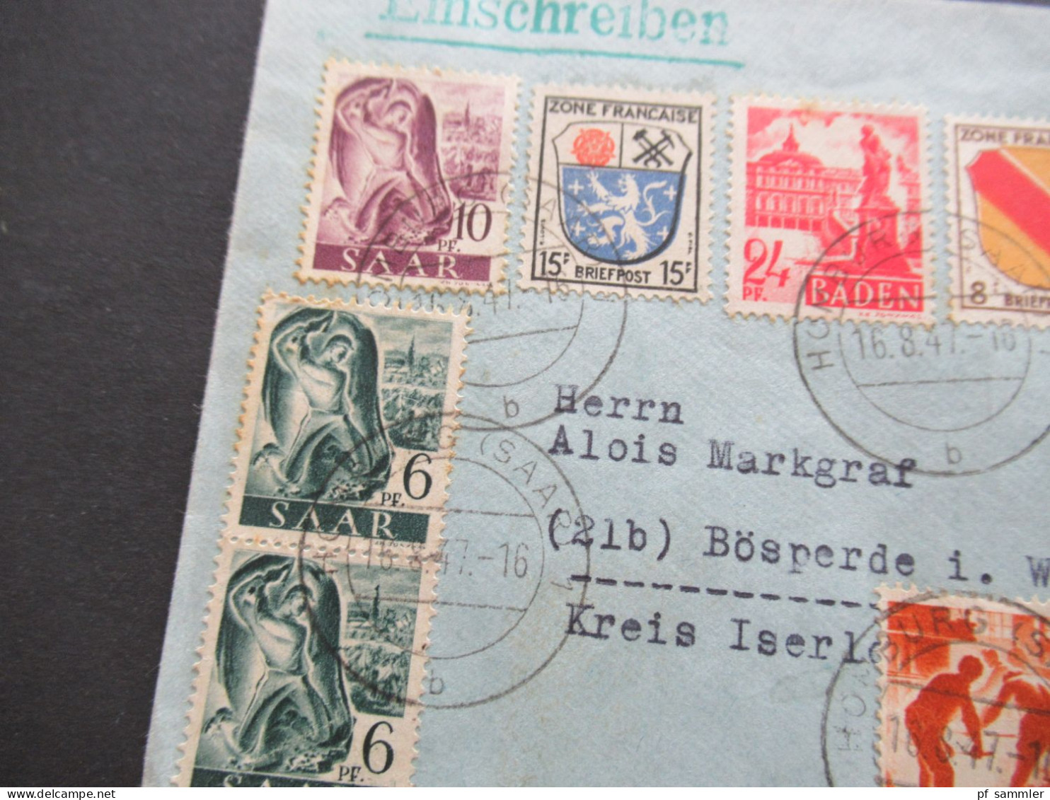 1947 Französische Zone Allg. Ausgabe MiF Mit Anderen Ausgaben Saar, Baden U. Rheinland Pfalz Einschreiben Homburg (Saar) - General Issues