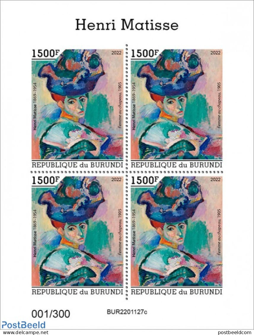 Burundi 2022 Henri Matisse, Mint NH, Art - Paintings - Andere & Zonder Classificatie