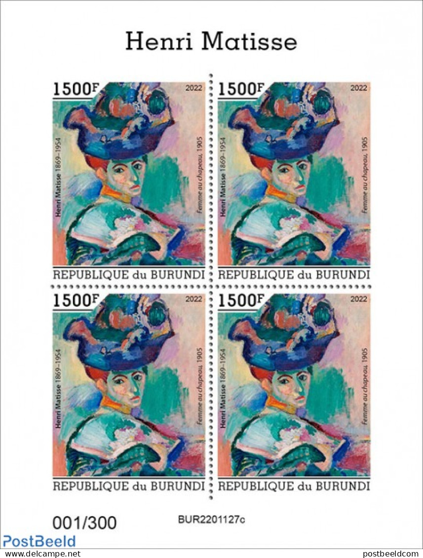 Burundi 2022 Henri Matisse, Mint NH, Art - Paintings - Autres & Non Classés