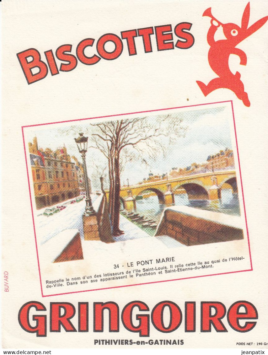 BUVARD  - GRINGOIRE - Biscottes - Paris - Le Pont Marie - N°34 - Alimentos