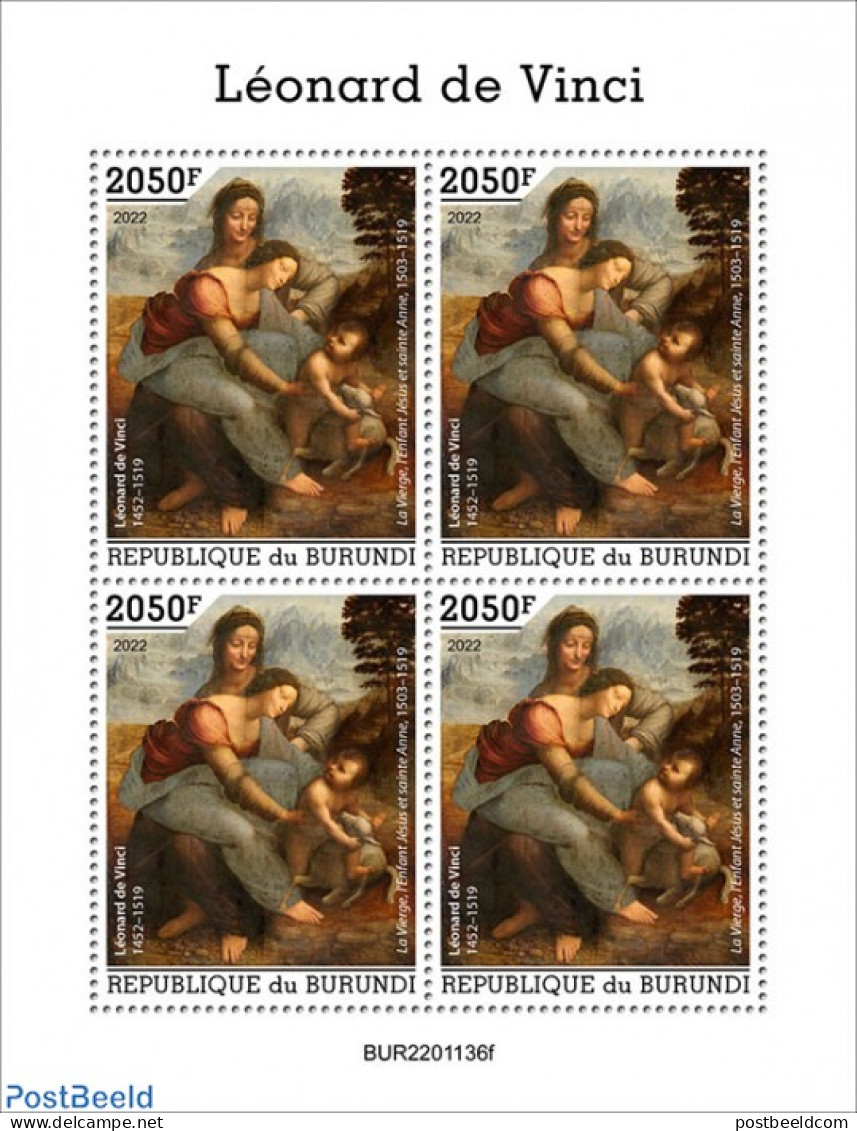Burundi 2022 Leonardo Da Vinci, Mint NH, Art - Leonardo Da Vinci - Paintings - Altri & Non Classificati