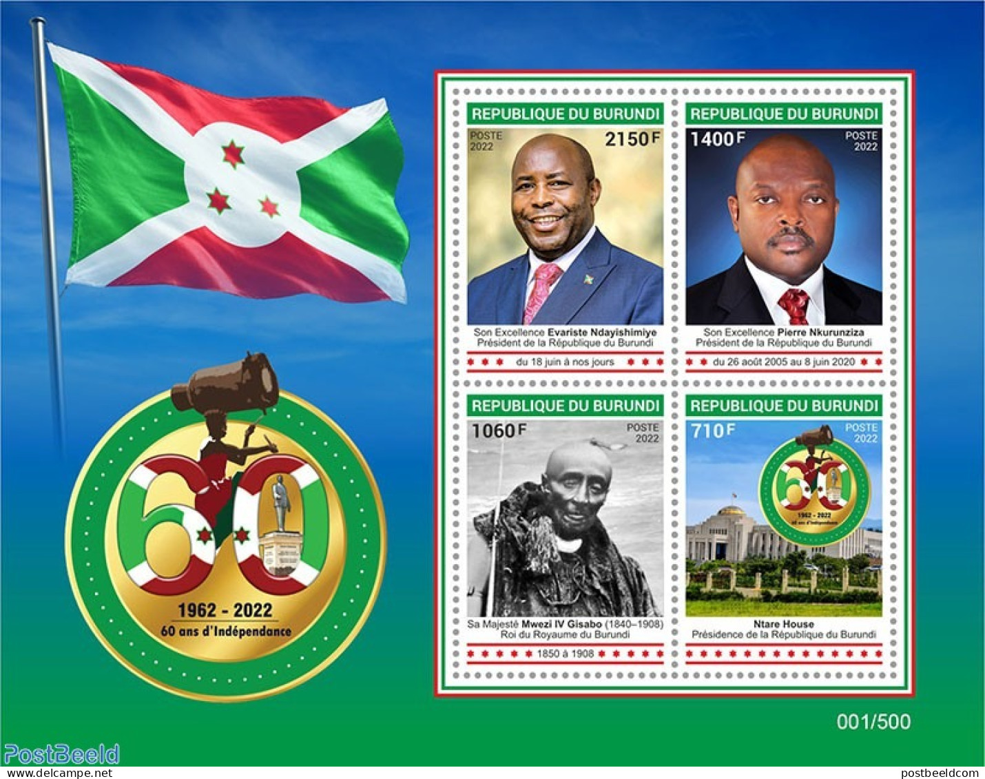 Burundi 2022 60th Anniversary Of Independence Of Burundi, Mint NH, History - Politicians - Other & Unclassified