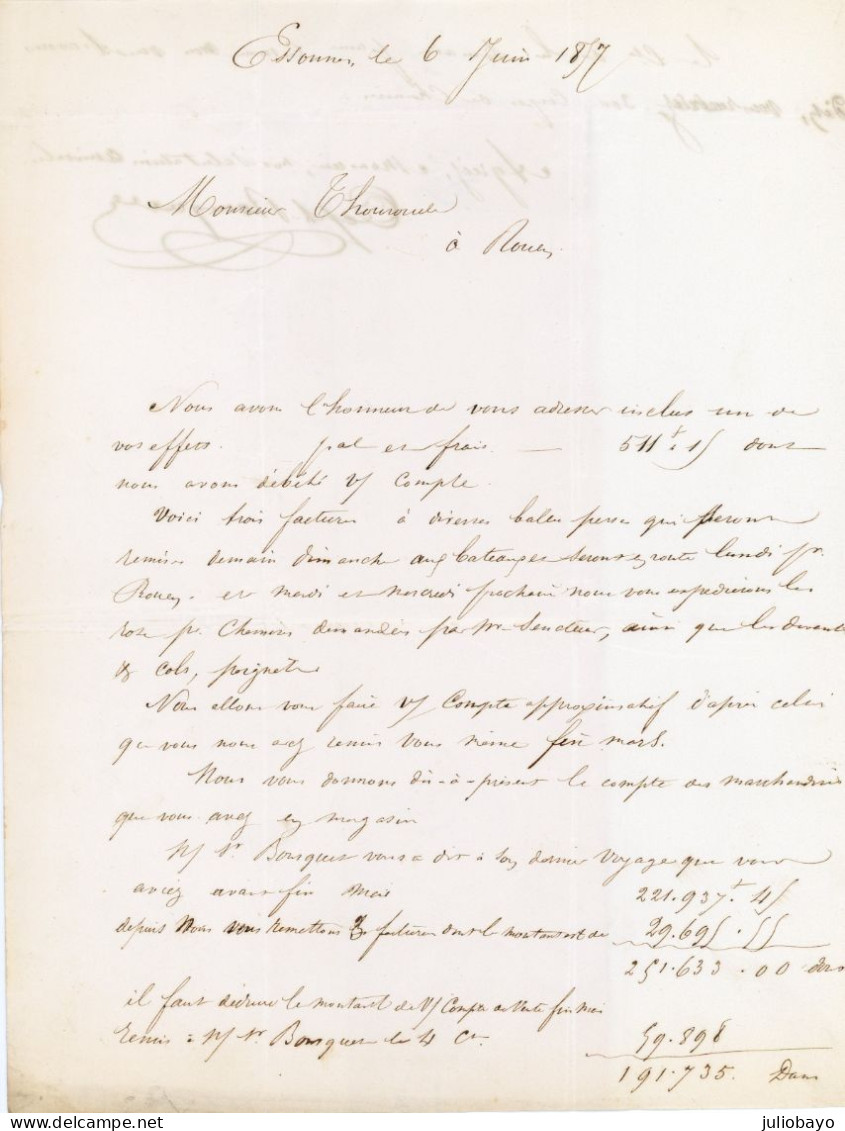6 Juin 1857 N°17A Superbe Nuance TB PC 1203 Essonnes Vers Rouen ,signée Calves - 1849-1876: Klassik