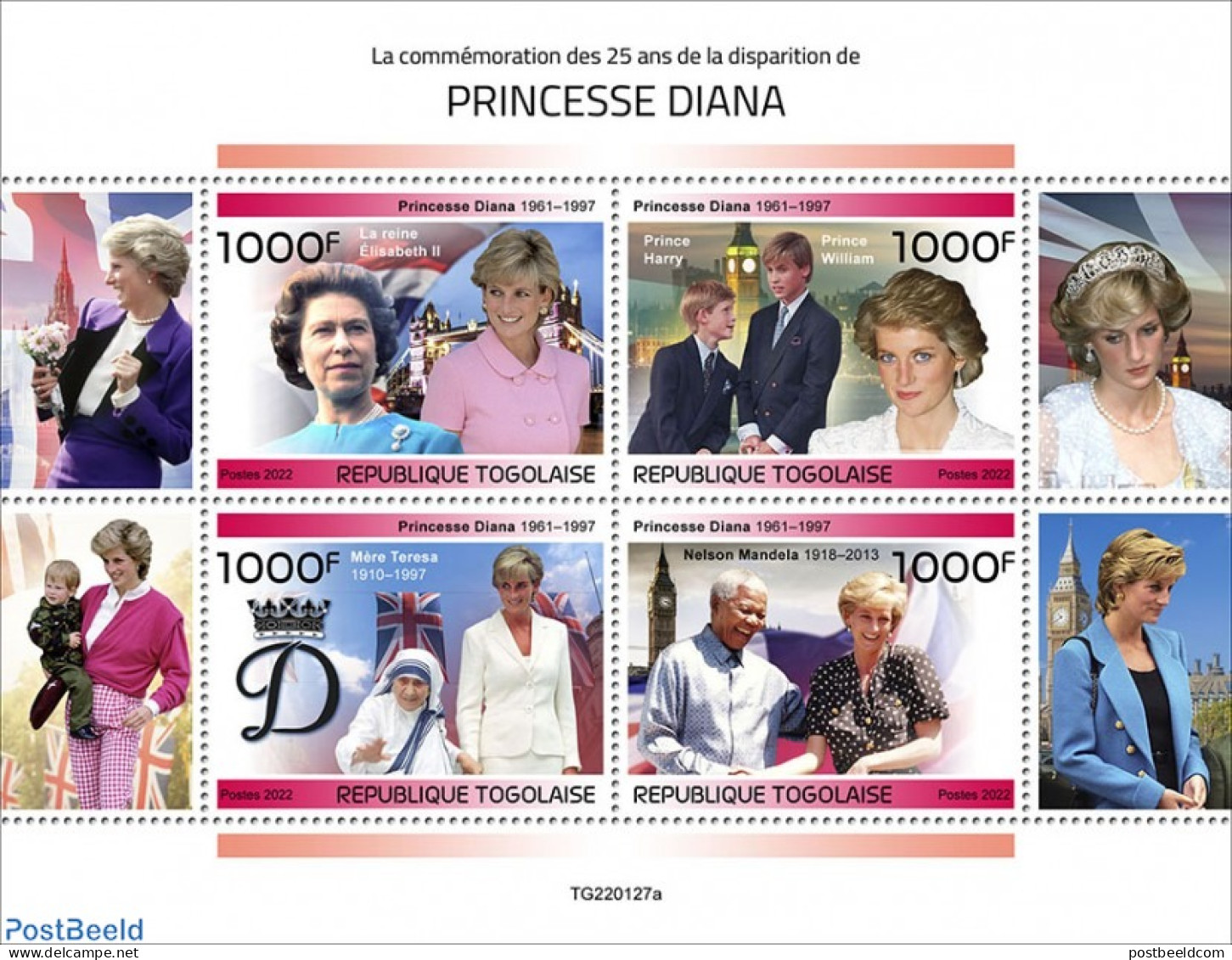 Togo 2022 25th Memorial Anniversary Of Princesse Diana, Mint NH, History - Charles & Diana - Kings & Queens (Royalty) .. - Familias Reales