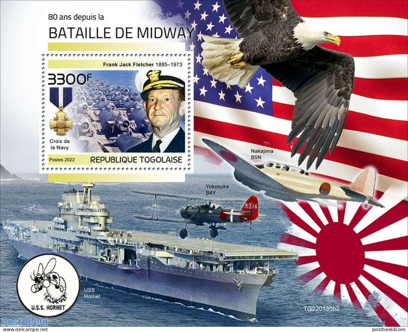 Togo 2022 80 Years Since The Battle Of Midway, Mint NH, History - Nature - Transport - Flags - World War II - Birds - .. - Guerre Mondiale (Seconde)