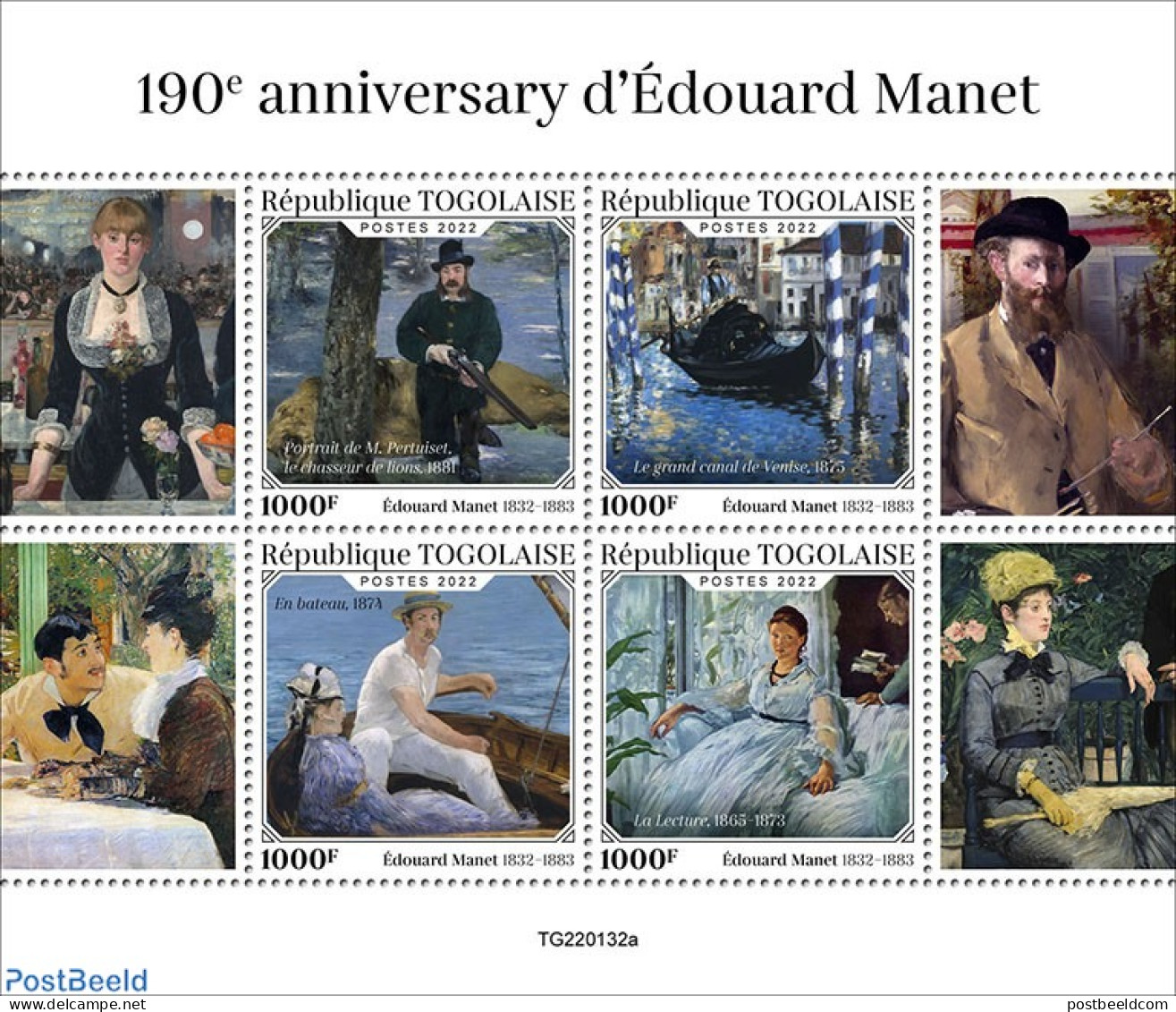 Togo 2022 190th Anniversary Of Édouard Manet, Mint NH, Art - Paintings - Togo (1960-...)