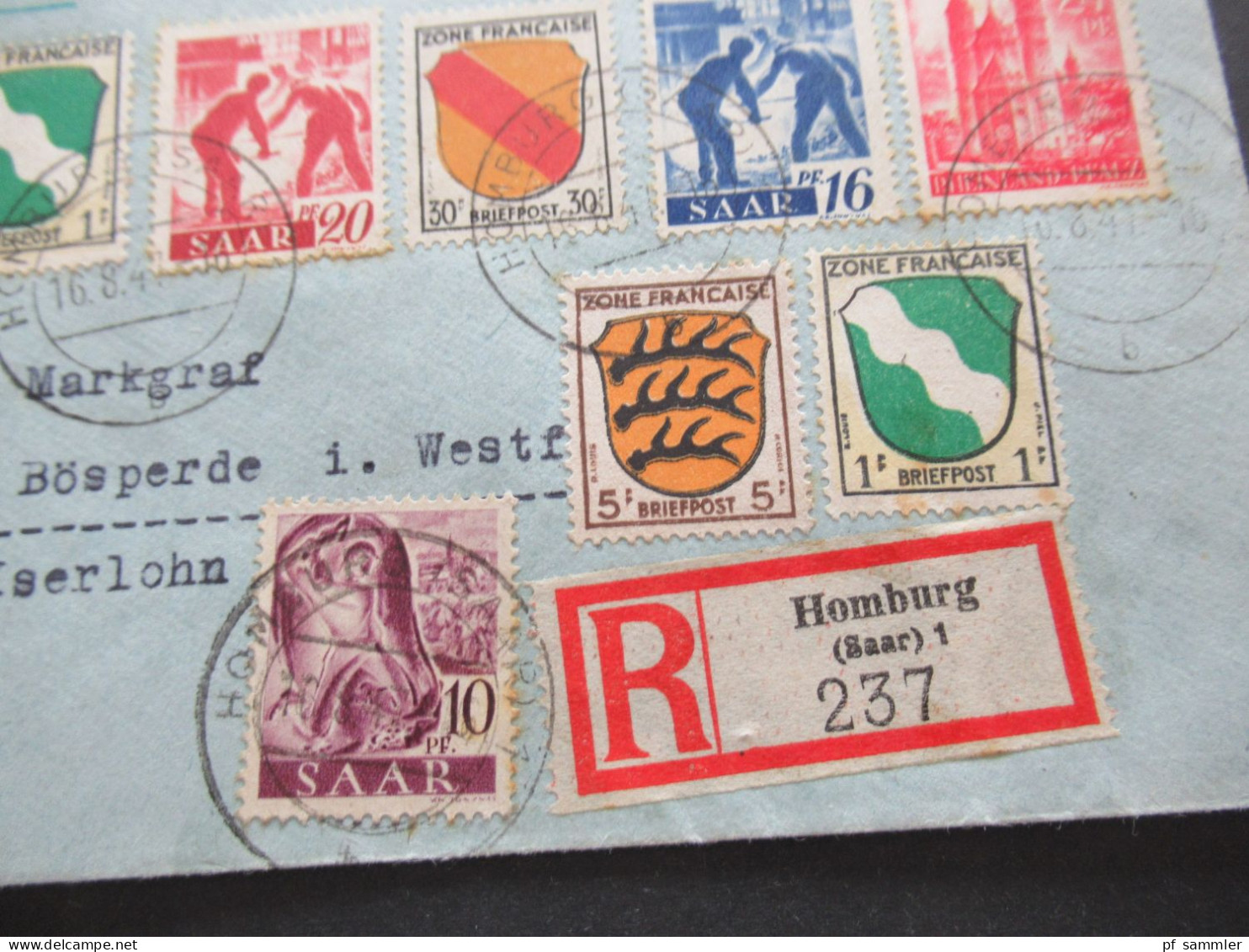 1947 Französische Zone Allg. Ausgabe MiF Mit Anderen Ausgaben Saar, Baden U. Rheinland Pfalz Einschreiben Homburg (Saar) - General Issues