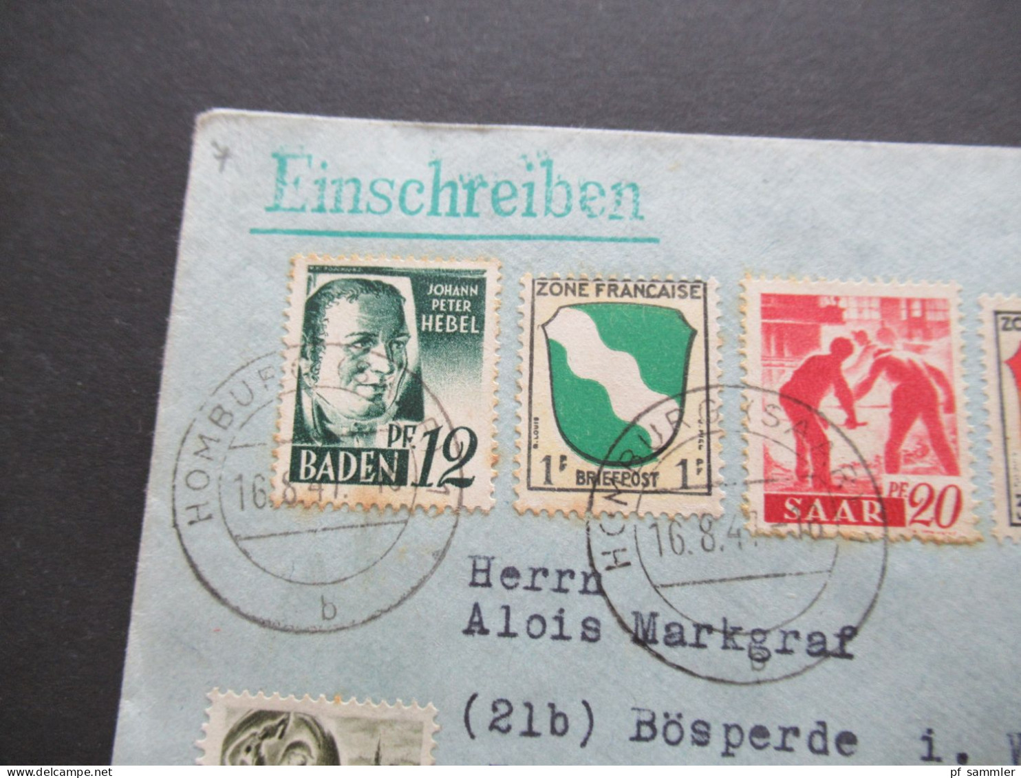 1947 Französische Zone Allg. Ausgabe MiF Mit Anderen Ausgaben Saar, Baden U. Rheinland Pfalz Einschreiben Homburg (Saar) - Emisiones Generales