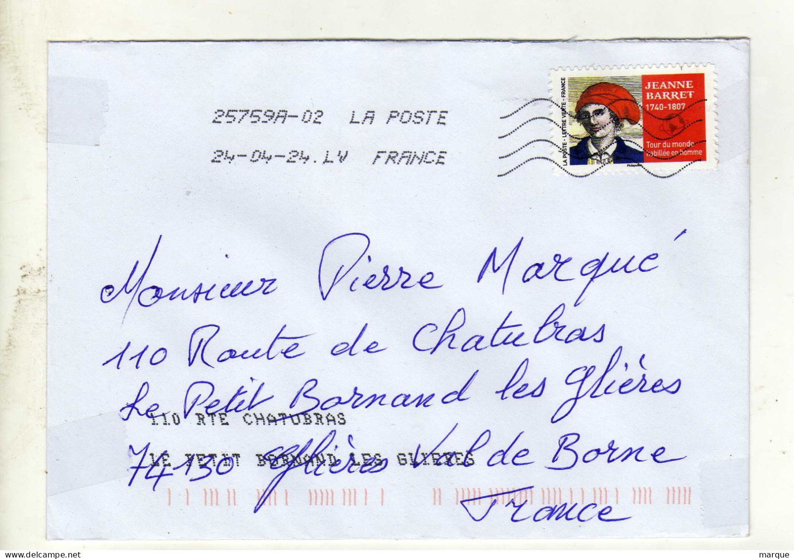 Enveloppe FRANCE Oblitération LA POSTE 25759A-02 24/04/2024 LV - Mechanical Postmarks (Other)
