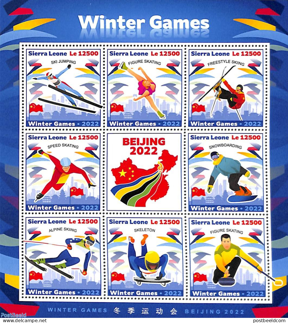 Sierra Leone 2022 Olympic Winter Games 8v M/s, Mint NH, Sport - Olympic Winter Games - Skating - Skiing - Sci