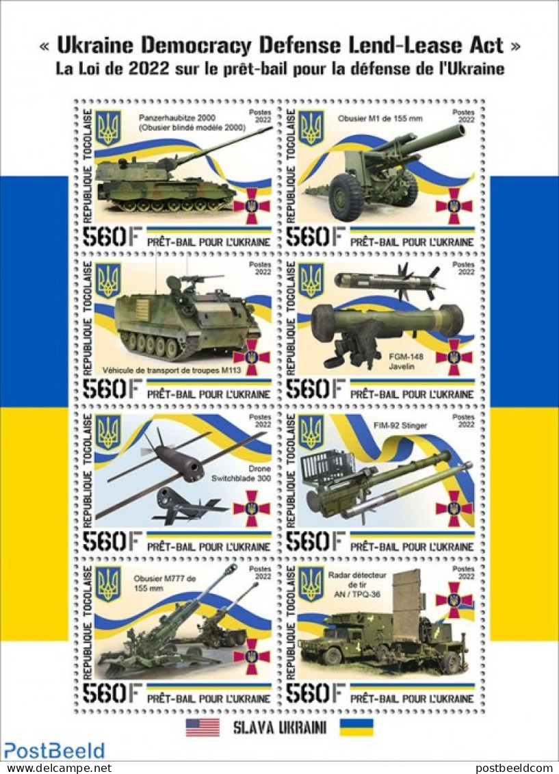 Togo 2022 U.S. Lend-Lease Act For Ukraine, Mint NH, History - Transport - Militarism - Aircraft & Aviation - Drones - Militaria