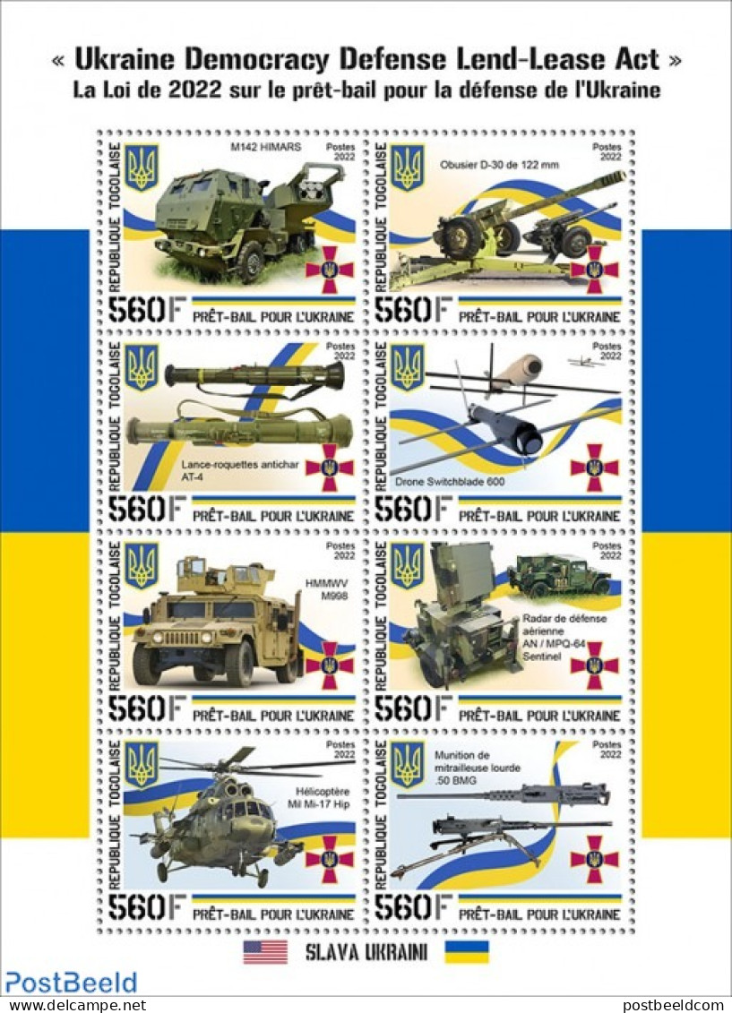 Togo 2022 U.S. Lend-Lease Act For Ukraine, Mint NH, History - Transport - Militarism - Aircraft & Aviation - Drones - Militaria