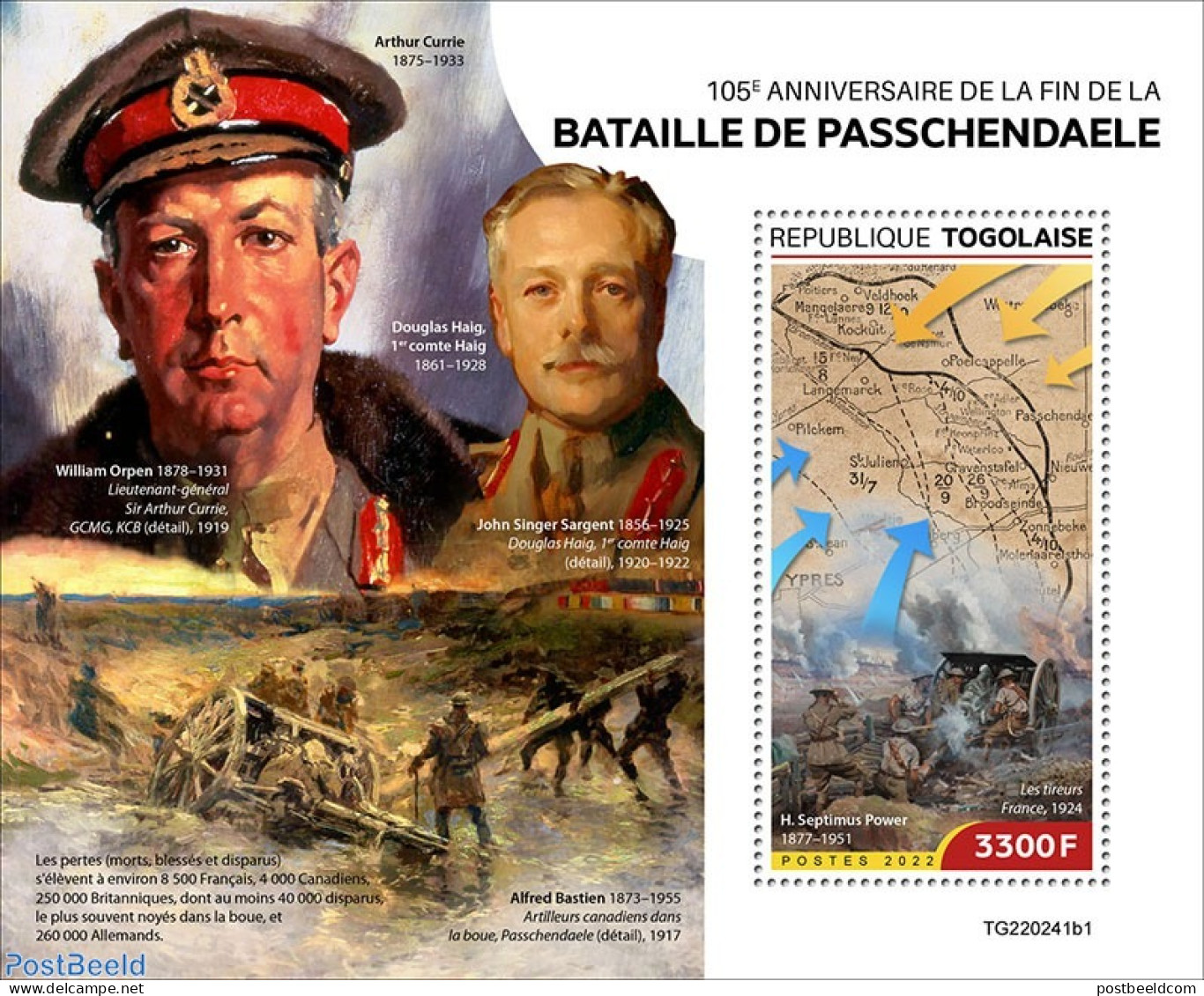 Togo 2022 105the Anniversary Of The End Of The Battle Of Passchendaele, Mint NH, History - Transport - Various - Maps .. - Géographie