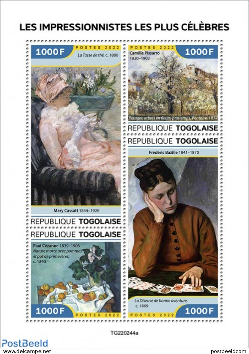 Togo 2022 Famous Impressionists, Mint NH, Art - Paintings - Togo (1960-...)