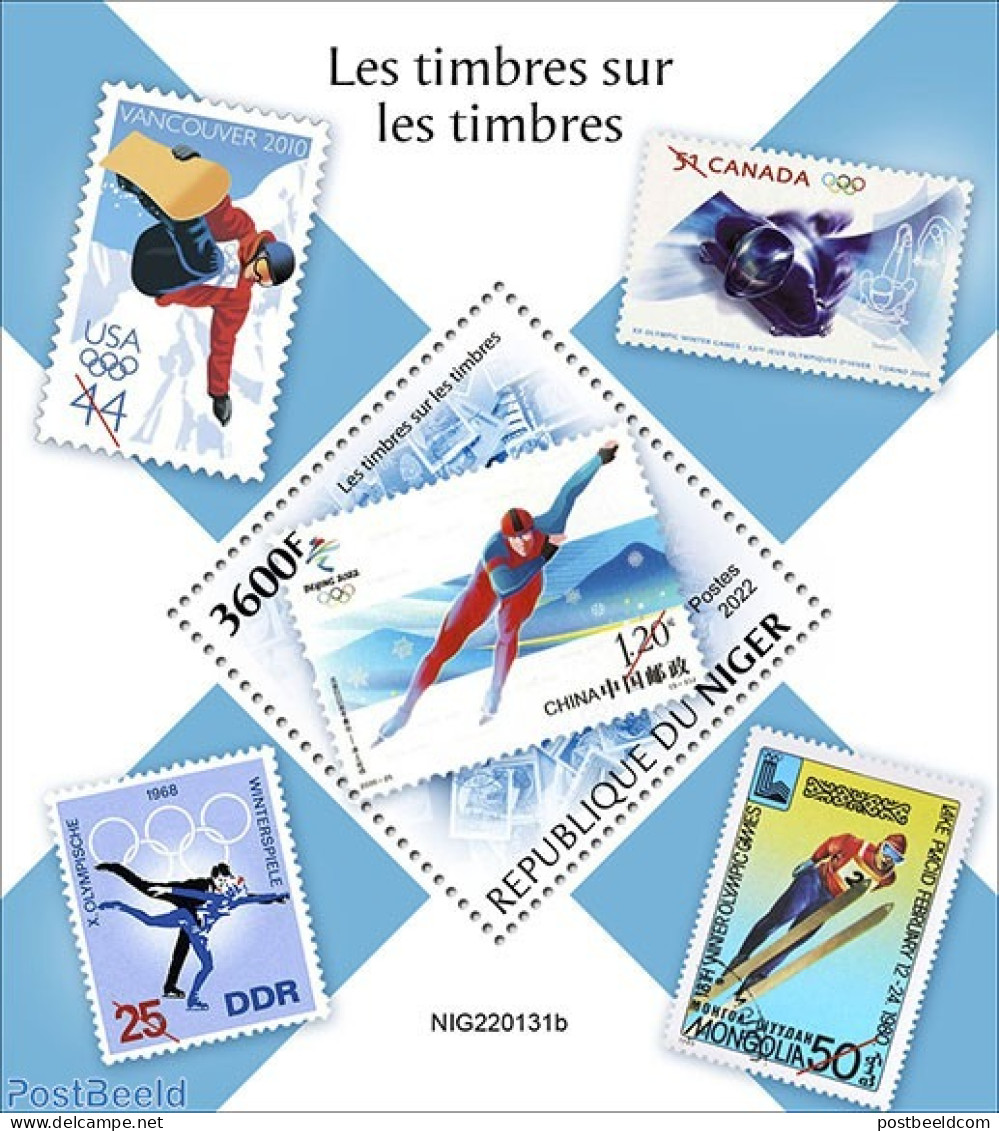 Niger 2022 Stamps On Stamps, Mint NH, Sport - Olympic Winter Games - Skating - Stamps On Stamps - Francobolli Su Francobolli