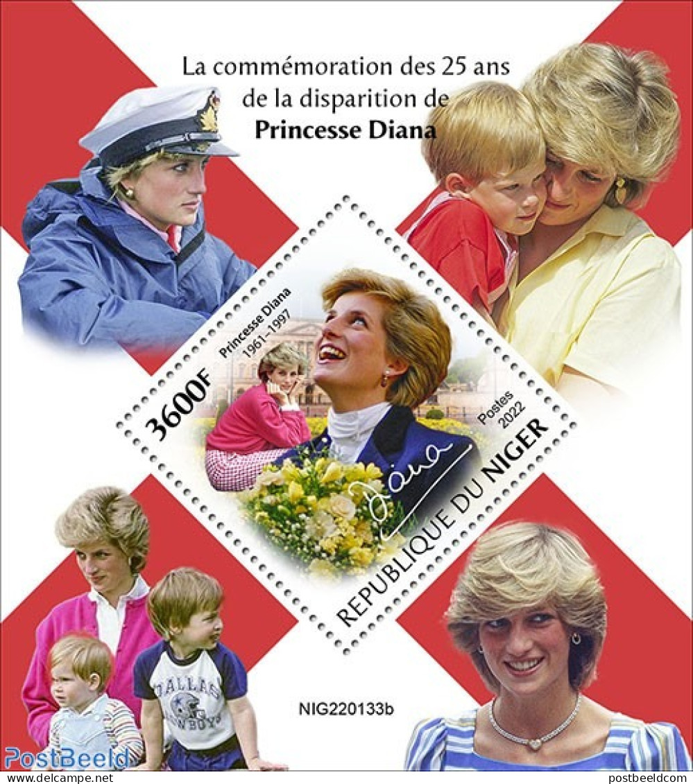 Niger 2022 25th Memorial Anniversary Of Princess Diana, Mint NH, History - Charles & Diana - Familles Royales