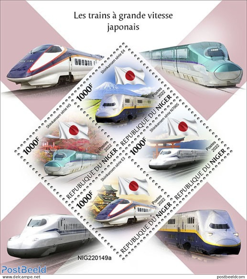 Niger 2022 Japanese High-speed Trains, Mint NH, History - Transport - Flags - Railways - Trenes