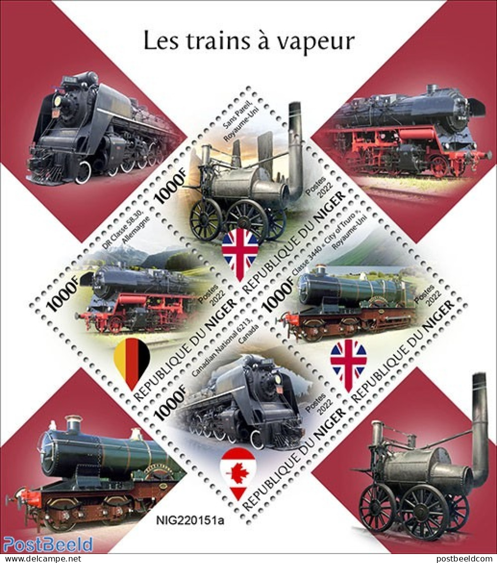 Niger 2022 Steam Trains, Mint NH, Transport - Railways - Treni