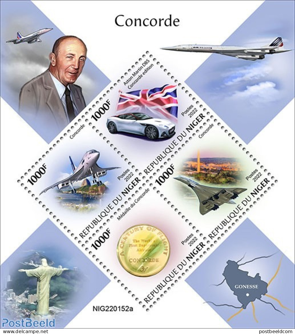 Niger 2022 Concorde, Mint NH, History - Transport - Flags - Automobiles - Concorde - Aircraft & Aviation - Coches
