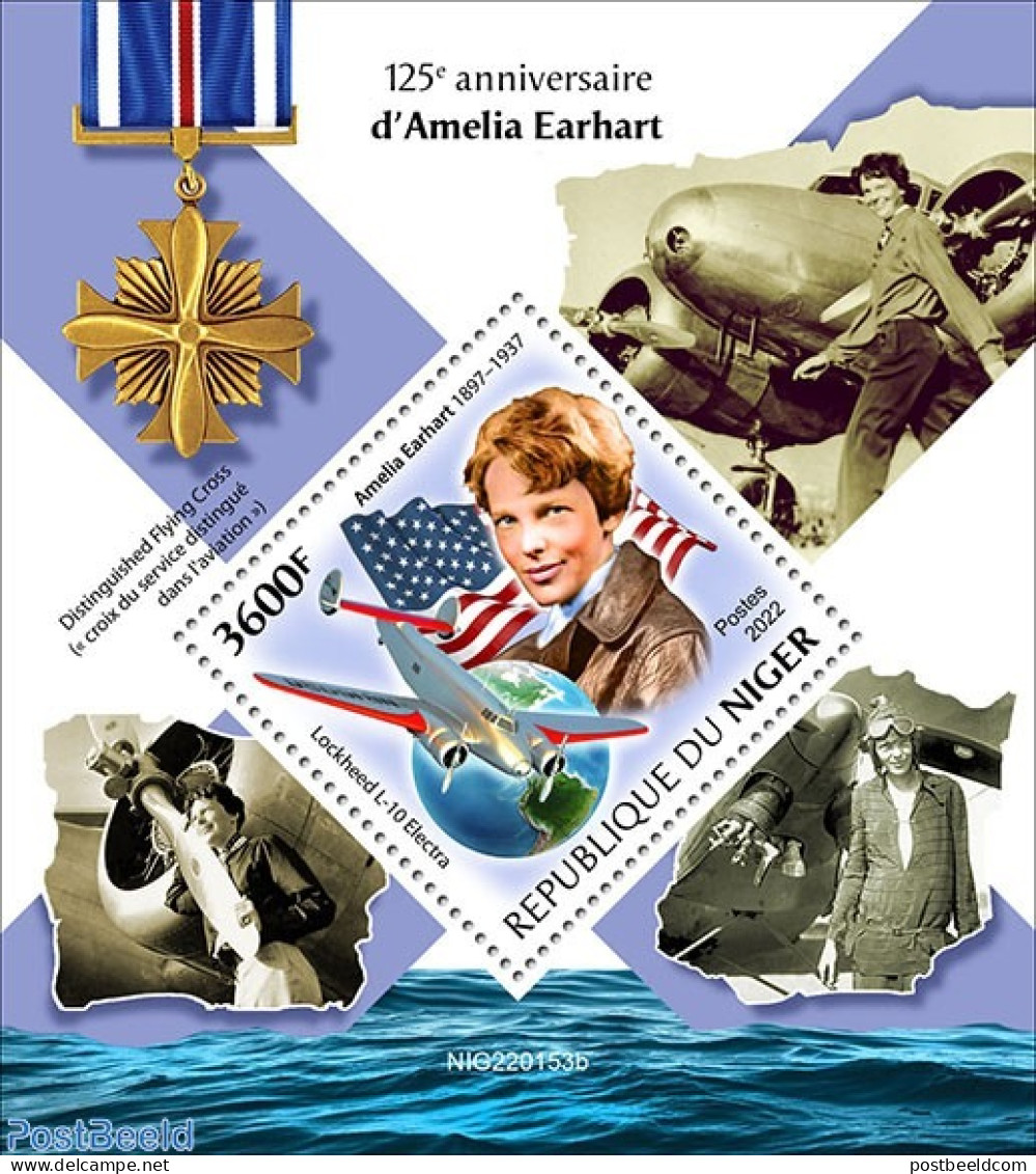 Niger 2022 125th Anniversary Of Amelia Earhart, Mint NH, Transport - Aircraft & Aviation - Flugzeuge