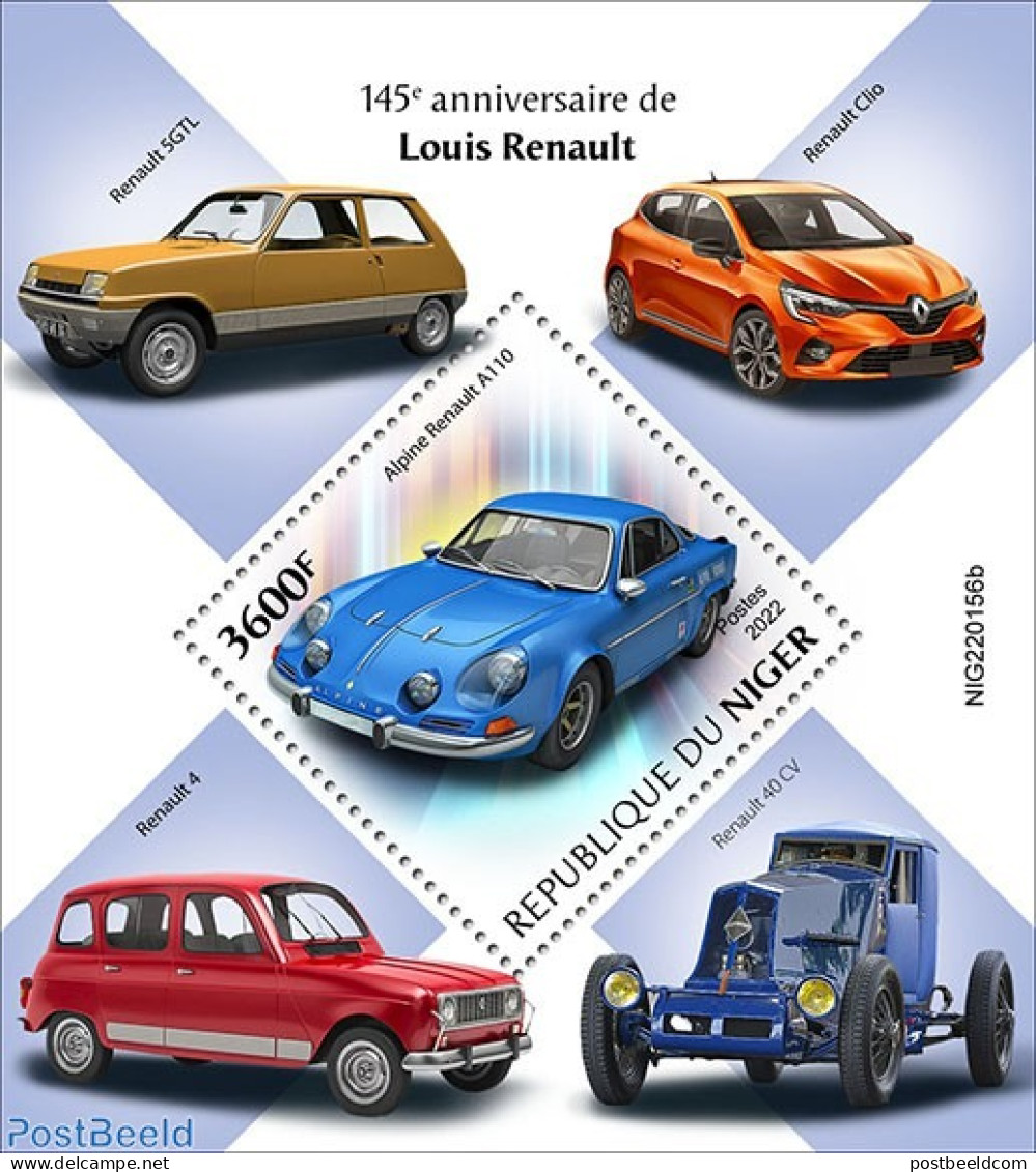 Niger 2022 145th Anniversary Of Louis Renault, Mint NH, Transport - Automobiles - Voitures