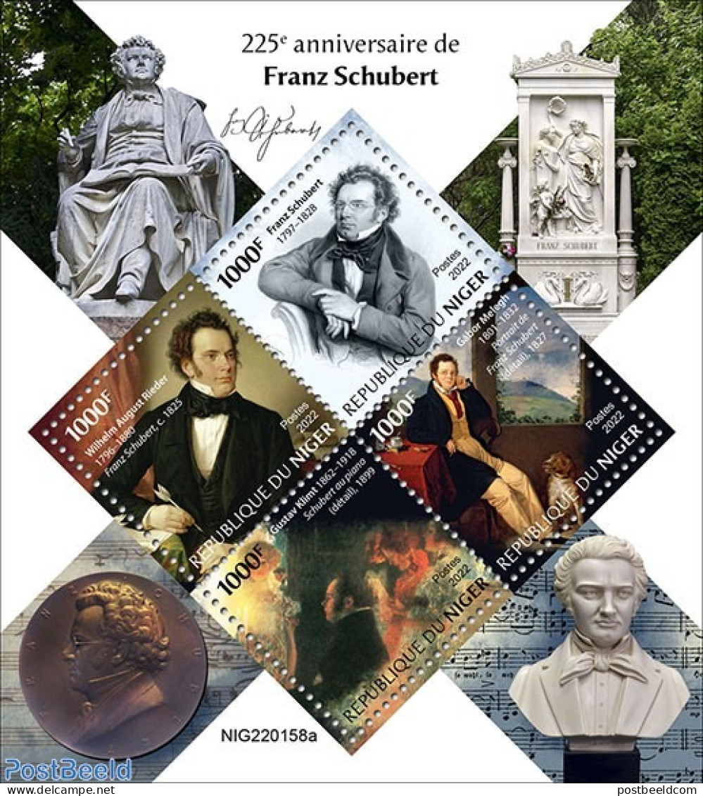 Niger 2022 225th Anniversary Of Franz Schubert, Mint NH, Nature - Performance Art - Dogs - Music - Art - Composers - Music