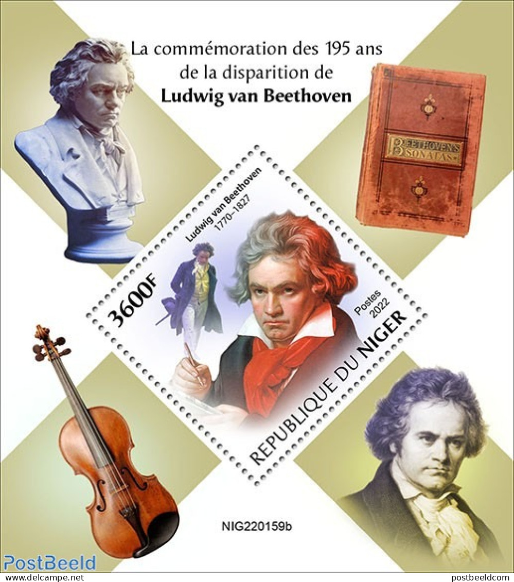 Niger 2022 195th Memorial Anniversary Of Ludwig Van Beethoven, Mint NH, Performance Art - Music - Musical Instruments .. - Música