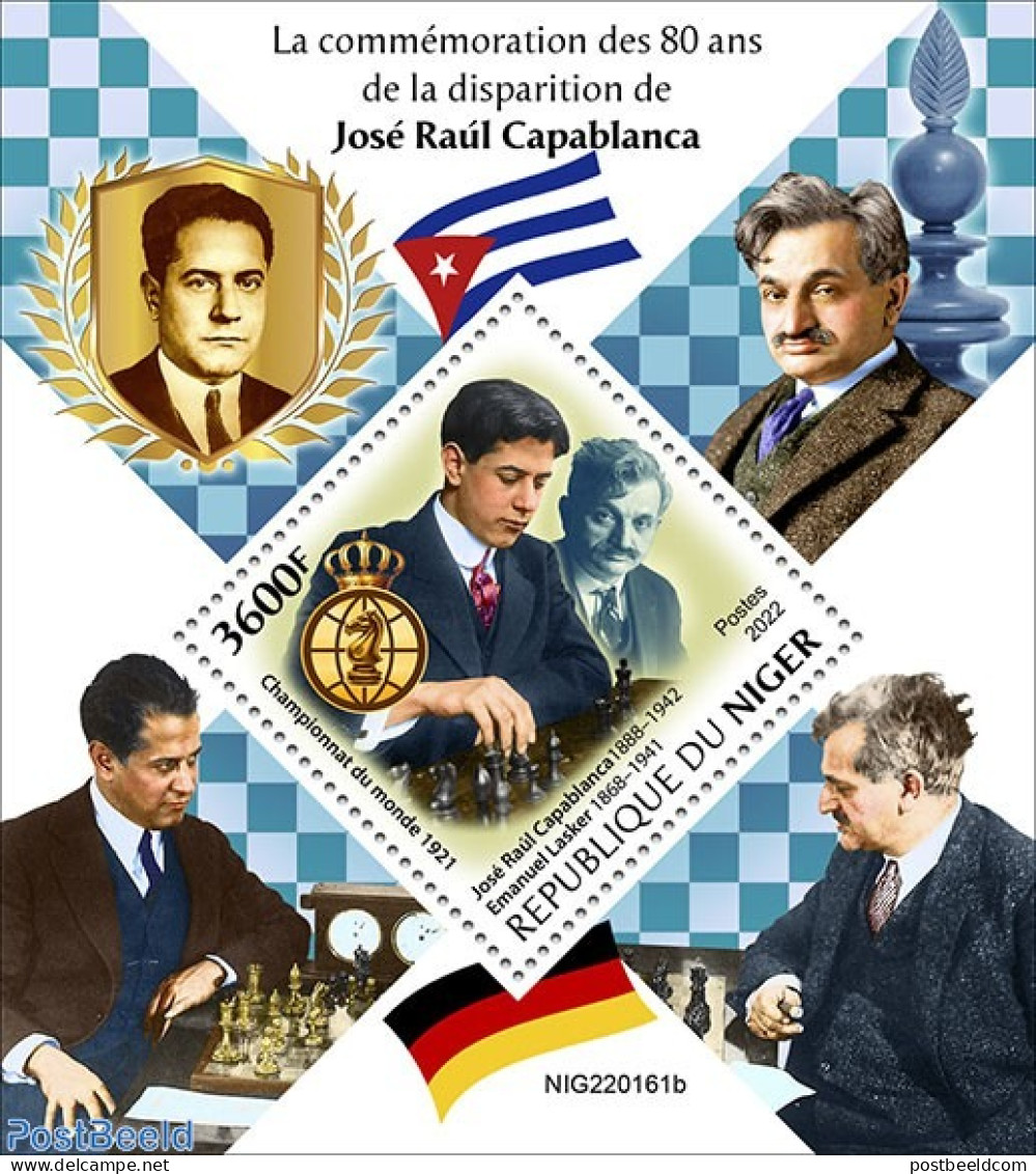 Niger 2022 80th Memorial Anniversary Of Jose Raul Capablanca, Mint NH, Sport - Chess - Schaken