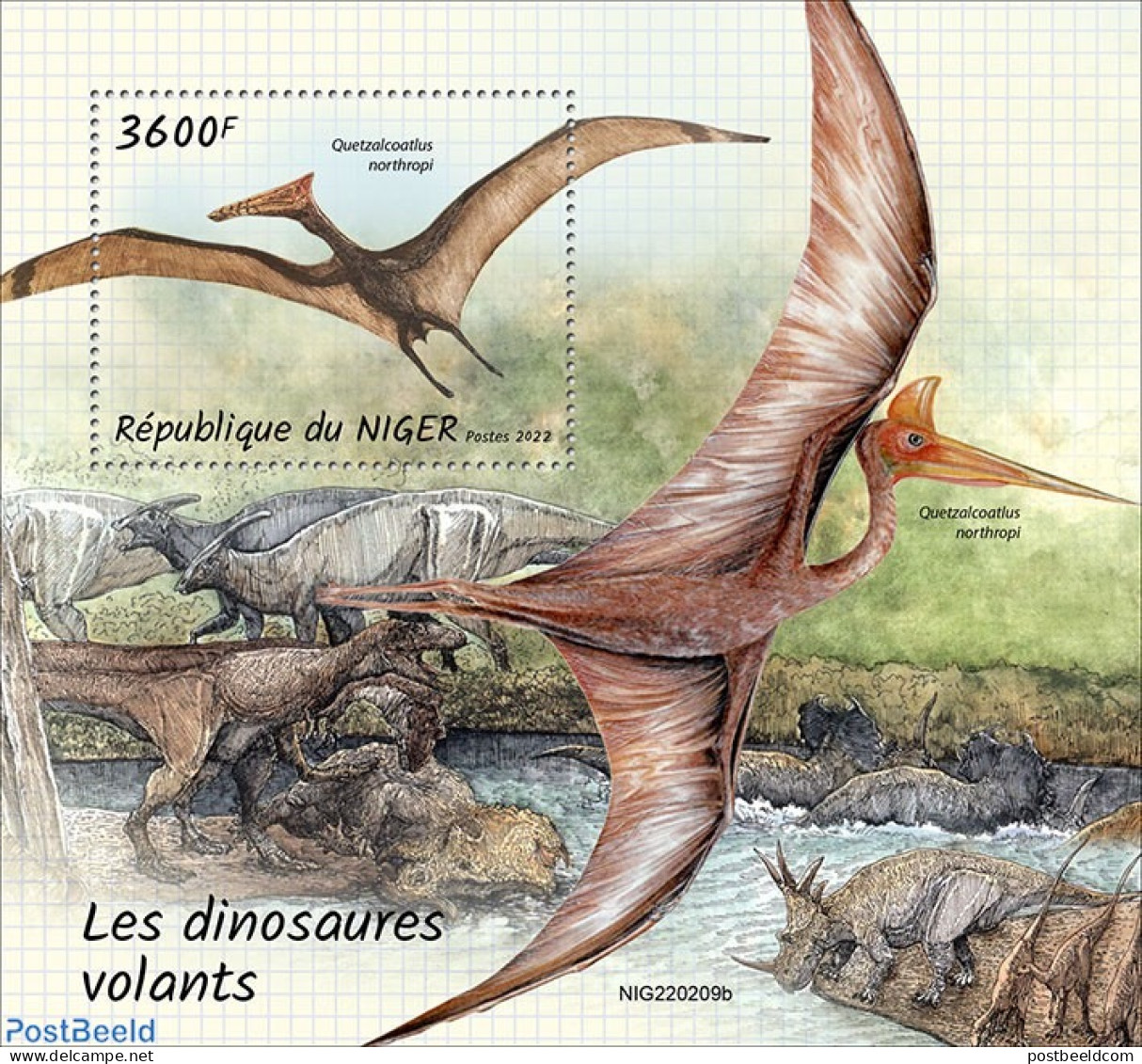 Niger 2022 Flying Dinosaurs, Mint NH, Nature - Prehistoric Animals - Prehistory - Préhistoriques