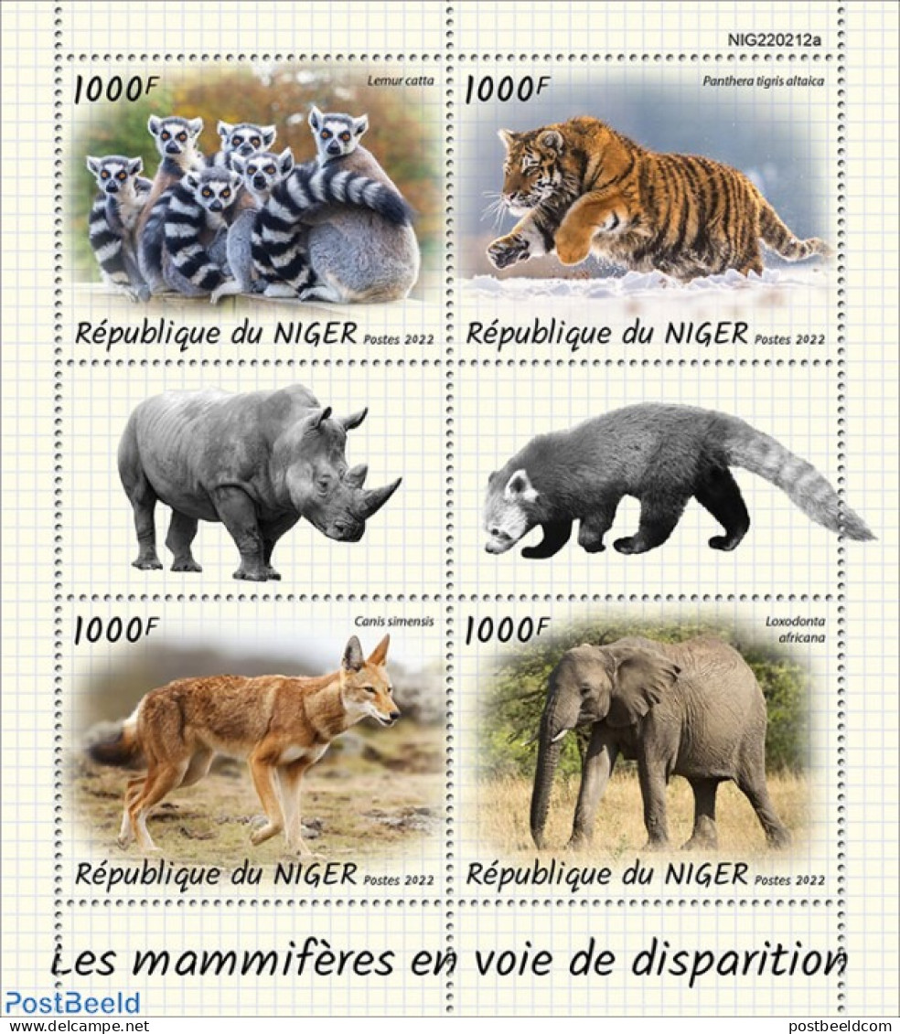 Niger 2022 Endangered Mammals, Mint NH, Nature - Animals (others & Mixed) - Cat Family - Elephants - Rhinoceros - Níger (1960-...)