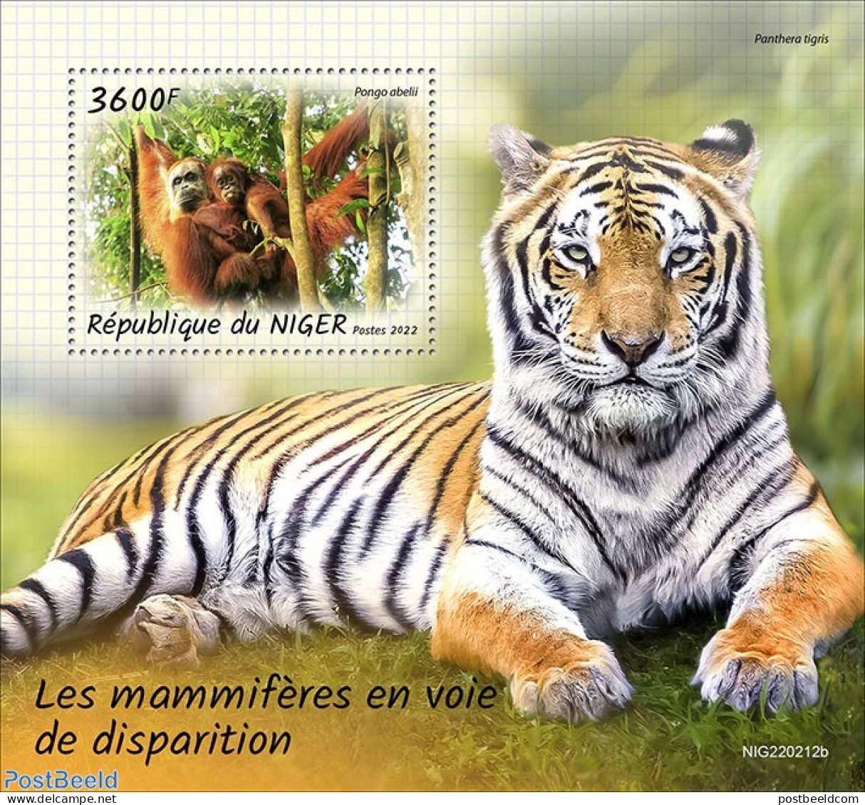 Niger 2022 Endangered Mammals, Mint NH, Nature - Cat Family - Monkeys - Niger (1960-...)