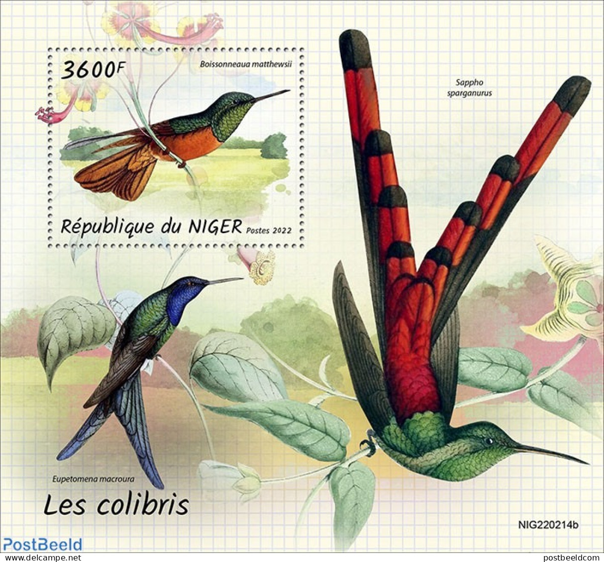 Niger 2022 Hummingbirds, Mint NH, Nature - Birds - Hummingbirds - Níger (1960-...)