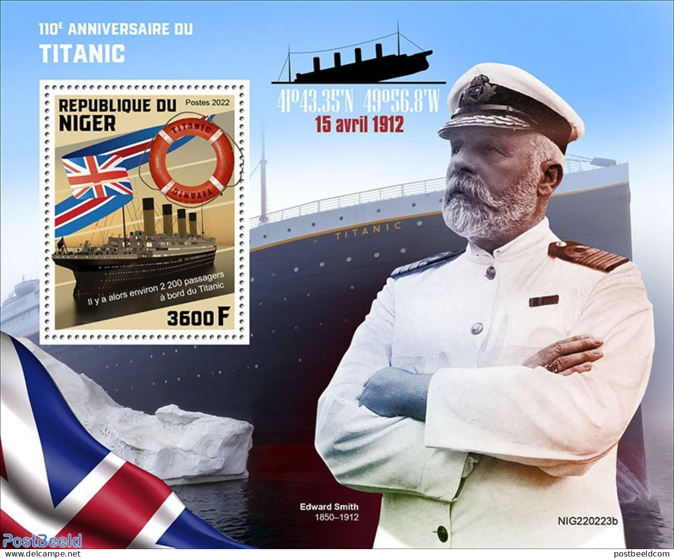 Niger 2022 110th Anniversary Of Titanic, Mint NH, History - Transport - Flags - Ships And Boats - Titanic - Ships