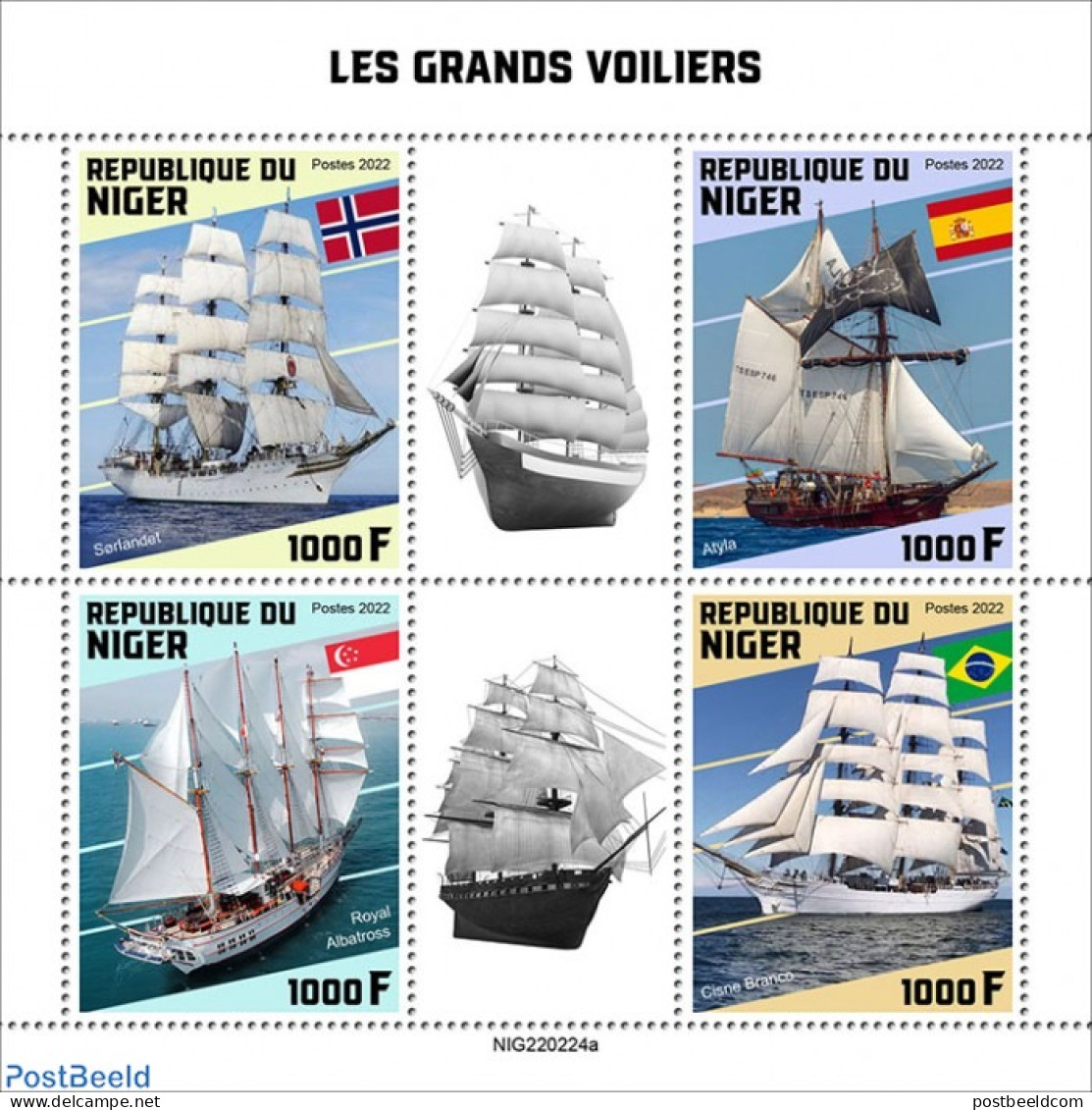 Niger 2022 Tall Ships , Mint NH, History - Transport - Flags - Ships And Boats - Ships