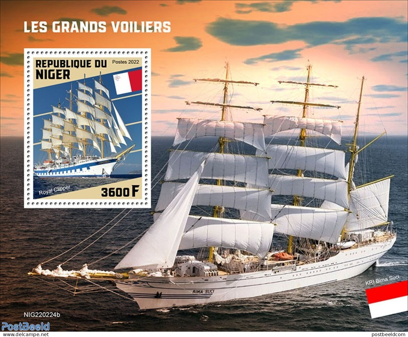 Niger 2022 Tall Ships , Mint NH, History - Transport - Flags - Ships And Boats - Bateaux