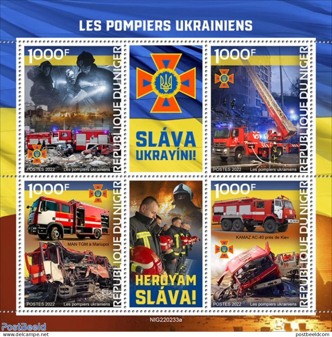 Niger 2022 Ukrainian Firefighters, Mint NH, Transport - Automobiles - Fire Fighters & Prevention - Voitures