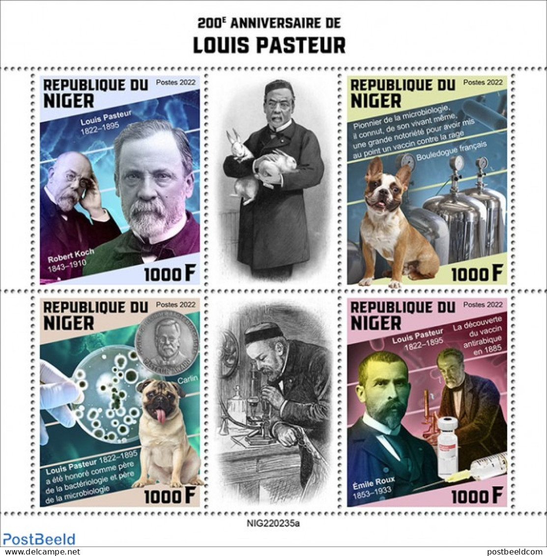 Niger 2022 200th Anniversary Of Louis Pasteur, Mint NH, Health - Nature - Science - Dogs - Níger (1960-...)