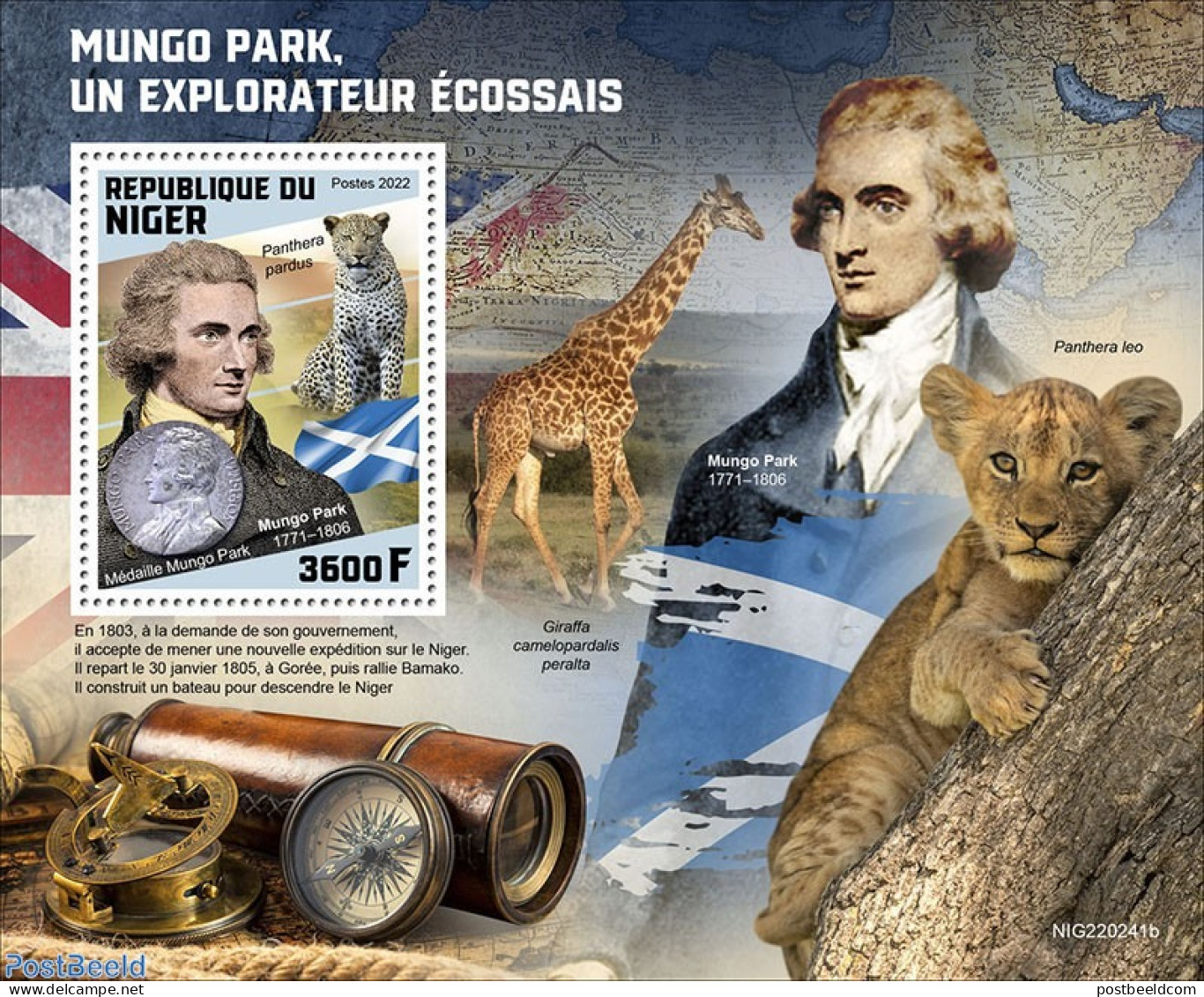 Niger 2022 Mungo Park, A Scottish Explorer , Mint NH, History - Nature - Explorers - Cat Family - Giraffe - Esploratori