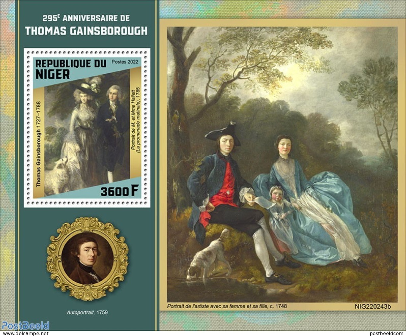 Niger 2022 295th Anniversary Of Thomas Gainsborough, Mint NH, Art - Paintings - Níger (1960-...)