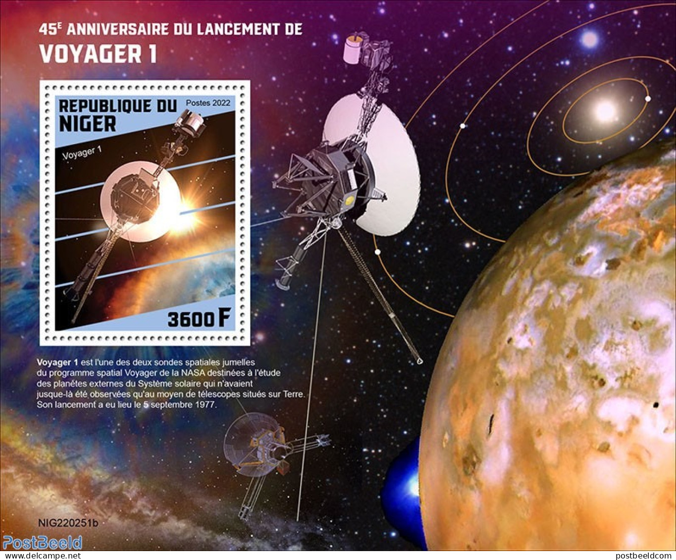 Niger 2022 45th Anniversary Of The Launch Of Voyager 1, Mint NH, Transport - Space Exploration - Níger (1960-...)