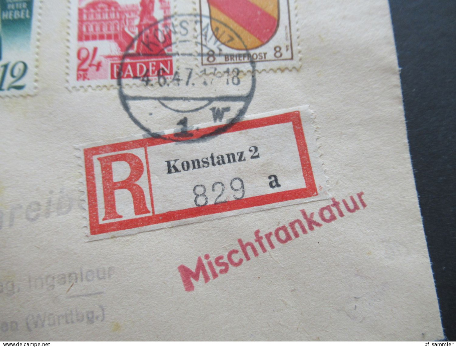 1947 Französische Zone Allg. Ausgabe MiF Mit Anderer Ausgabe Baden Einschreiben Konstanz 2 - Weingarten Württemberg - General Issues